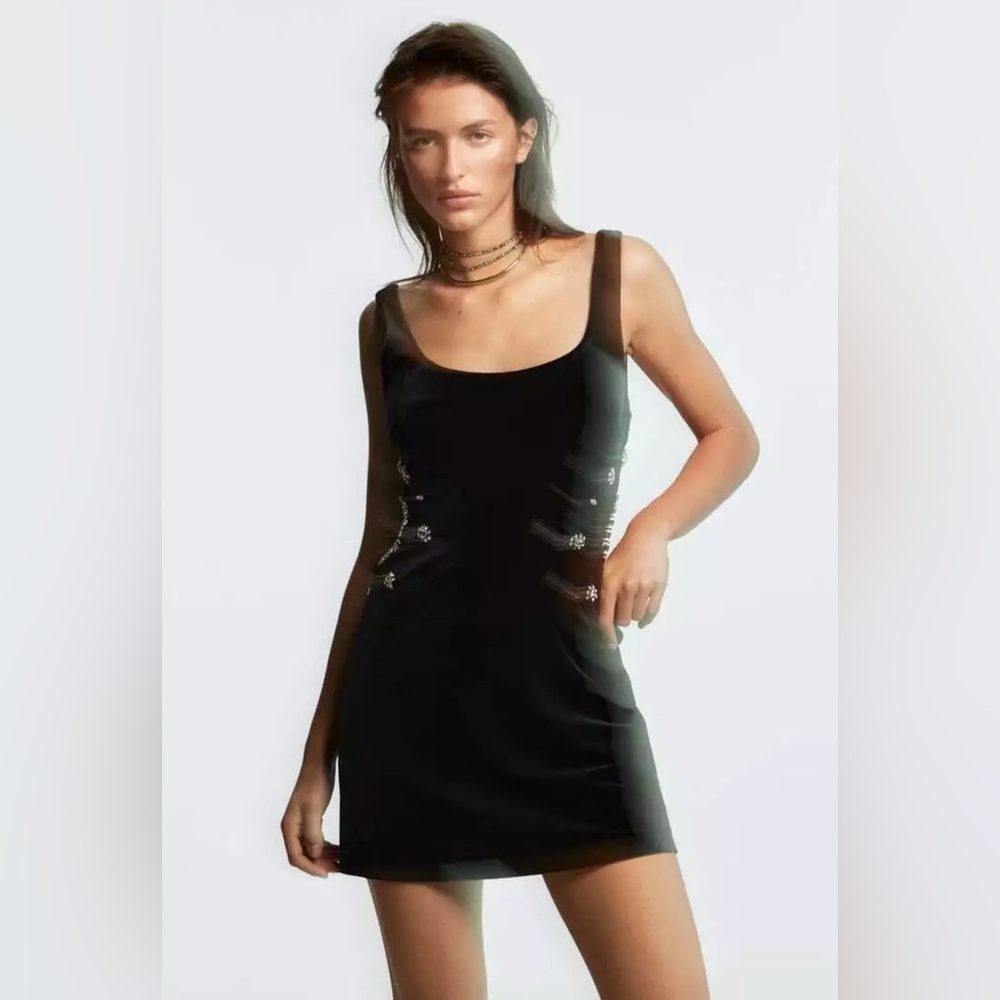 Jewel Trim Velvet Dress - NWT